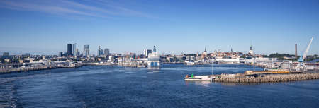 View to the port in the center of Tallinn, Estonia. View to the high buildings in the center of estonian capitalの写真素材