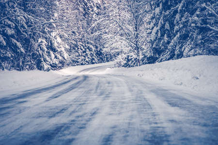 Beautiful view of the country road in winterの写真素材