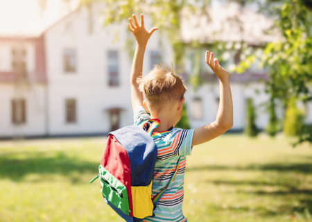 Boy going to study in primary school at first time.の写真素材