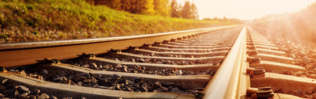 Close perspective view of the railroad in countrysideの写真素材
