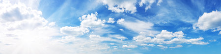 Panoramic view of the sky with beautiful cloudscape in the morning.の写真素材