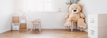 White childroom in pastel colors in scandinavian minimalist style.の写真素材