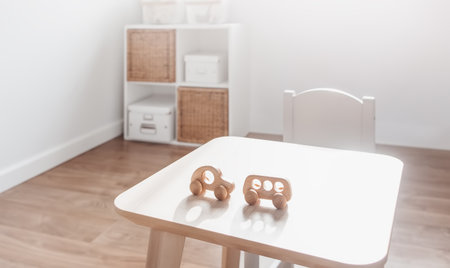 White childroom in pastel colors in scandinavian minimalist style.の写真素材