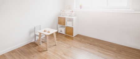 White childroom in pastel colors in scandinavian minimalist style.の写真素材
