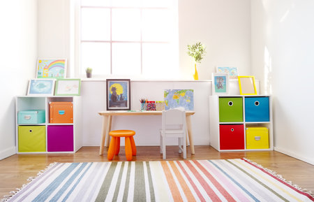 Comfortable room with colourful furniture in sunny day.の写真素材