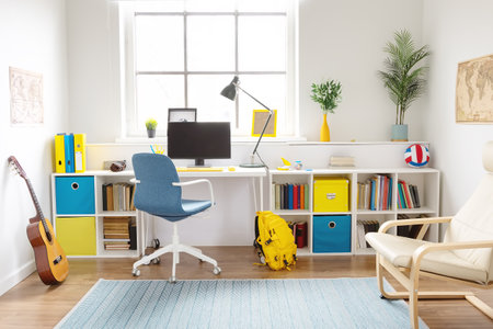 Background view of the teenagers room with modern interior.の写真素材