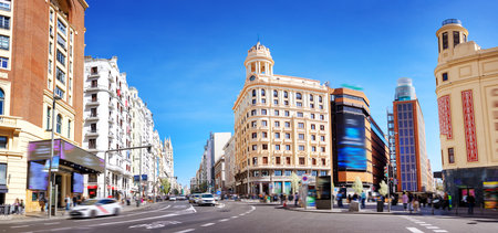 Crossroads on the Plaza del callao in Madrid, Spain.の写真素材
