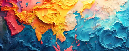 Panoramic abstract background of colourful map of Asia.