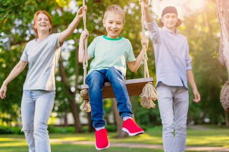 Family having holidays in natural park.の写真素材
