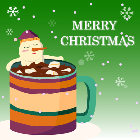 Merry Christmas and Happy New Year  with Marshmallow is soaked in cocoa water happily , Christmas advertising concept. design vectorのイラスト素材