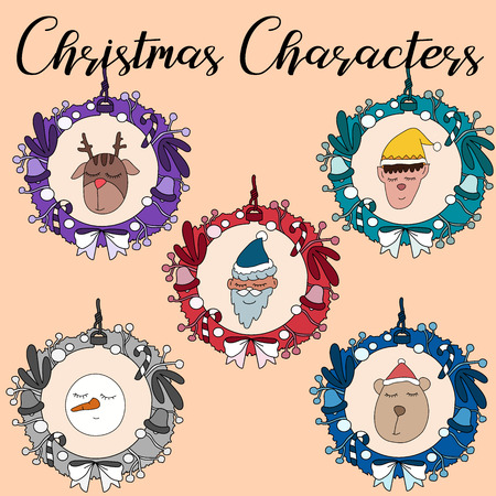 Merry Christmas and Happy New Year  with Reindeer, Santa and colleague, Business and Christmas advertising concept. design vectorのイラスト素材