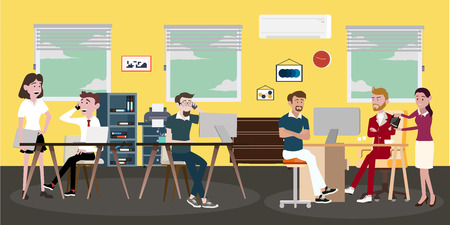 Set of business people and situations of the office team workers women, men and boss in uniform in meeting room presentation in shared working environment. part 2 - vector icons illustration.のイラスト素材