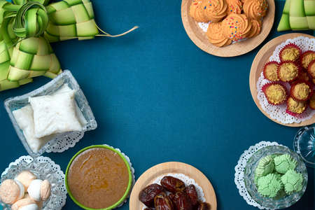 Traditional Malay Food rice dumpling and cookies during Ramadan and Eid Mubarak. Hari Raya Aidilfitri Festiveの写真素材