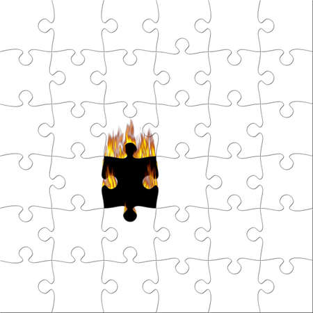 Puzzle with piece on fireの写真素材