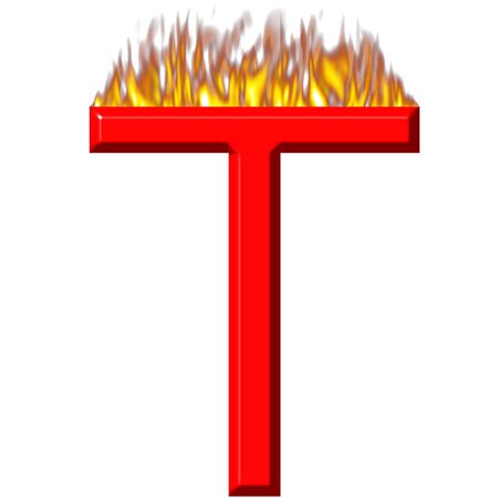 3d letter T on fire の写真素材