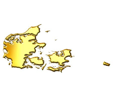 Denmark 3d golden map isolated in whiteの写真素材