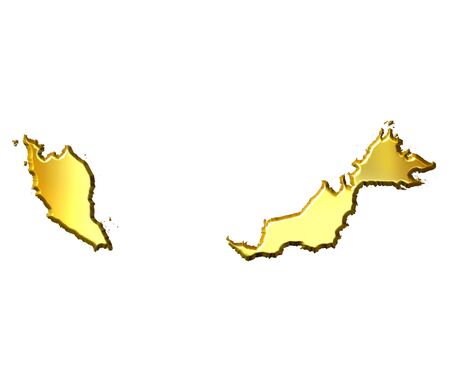 Malaysia 3d golden map isolated in whiteの写真素材