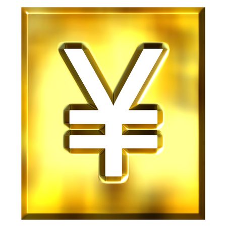 3d golden framed yen sign isolated in whiteの写真素材