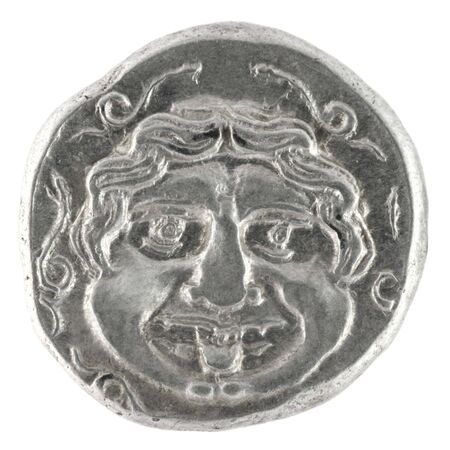 Medusa on ancient Greek half drachm from 300 BC の写真素材