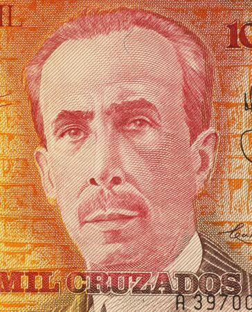 Carlos Chagas on 10000 Cruzados 1989 Banknote from Brazil. Biologist, physician and scientist active in the field of neuroscience.の写真素材