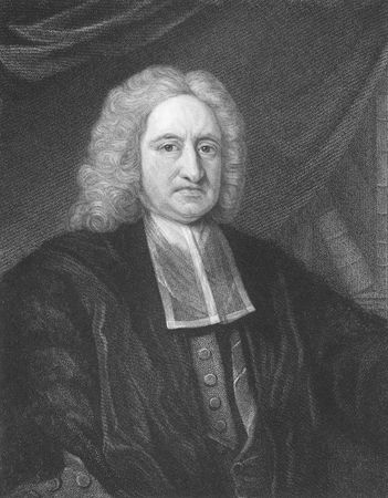 Edmond Halley on engraving from the 1850s. English astronomer, mathematician, physicist, geophysicist and meteorologist, best known for computing the orbit of Halley's comet, after whom is named.のeditorial素材