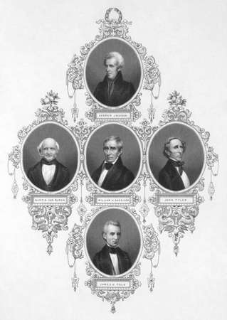 American presidents from 1829 to 1849 on engraving from the 1800s. Published by the London printing and publishing company limited.のeditorial素材