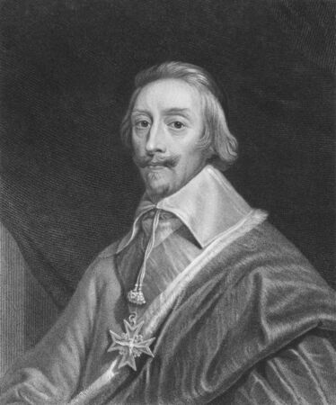 Cardinal Richelieu (1585-1642) on engraving from the 1800s. French clergyman, noble, and statesman. Engraved by T.Woolnoth and published in London by Charles Knight, Pall Mall East.のeditorial素材