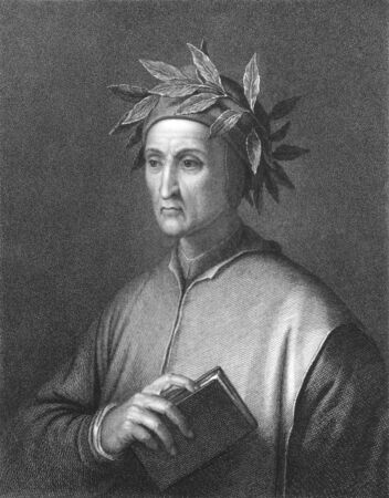 Dante Alighieri (1265 -1321) on engraving from the 1800s. Italian poet of the Middle Ages. Engraved by C.E. Wagstaff from a print by Raffaelle Morghen after a picture by Jofanelli and published in London by Charles Knight, Pall Mall East.のeditorial素材