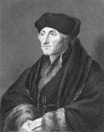 Erasmus (1466/1469-1536) on engraving from the 1800s. Dutch Renaissance humanist Catholic priest and theologian. Engraved by E.Scriven after a painting by G.Fenn and published in London by Charles Knight, Pall Mall East.のeditorial素材