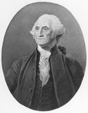 George Washington (1731-1799) on engraving from the 1800s. First President of the U.S.A. during 1789-1797  and commander of the Continental Army in the American Revolutionary War during 1775-1783. Considered as Father of his country. Published in London bのeditorial素材