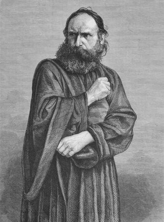 Judas on engraving from the 1800s. Perfomed by George Lechner in the Oberammergau Passion Play. Published in the Graphic in 1870.のeditorial素材