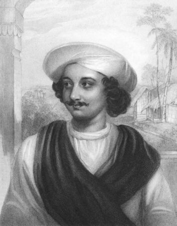 Kasiprasad Ghosh (1809-1873) on engraving from the 1800s. Indian Poet. Engraved by J.Cochran after a painting from J.Drummond and published in London by Fisher, Son & Co in 1834.のeditorial素材
