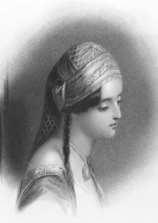 Lord Byron's Maid of Athens on engraving from the 1800s. Theresa Makri was a Greek girl, Lord Byron fell inlove and wrote a poem about. Engraved by W.Finden after a drawing by F.Stone and published in London by J.Murray & Co in 1837.のeditorial素材