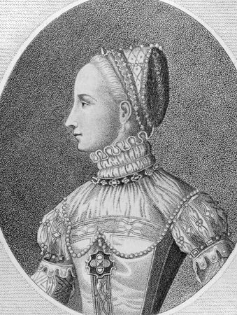 Mary I of Scotland (1542-1587) on engraving from the 1700s. Queen of Scotland during 1542-1567. Engraved by E.Harding in 1796 from a picture published by Cock of Antwerp in 1559.のeditorial素材
