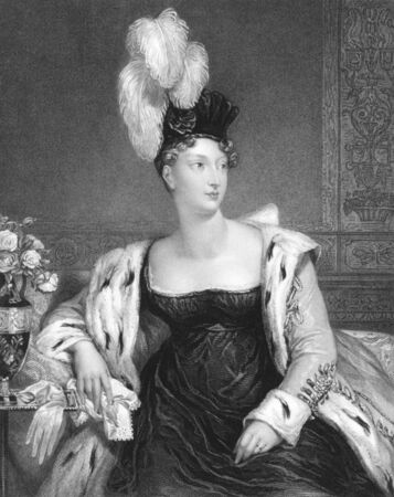 Princess Charlotte Augusta of Wales (1796-1817) on engraving from the 1800s. Engraved by H.T.Ryall from a painting by A.E.Chalon and published in London by Harding & Lepard, Pall Mall East in 1833.のeditorial素材