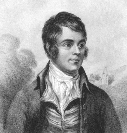 Robert Burns (1759-1796) on engraving from the 1800s. Scottish poet and lyricist. The national poet of Scotland. 
Engraved by W.Clerk and published by F.Glover Water Lane, Fleet St.のeditorial素材
