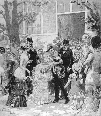 School prize at Santa Barbara engraving from the 1800s. Engraved by M. Adrien Marie and published in Le Monde Illustre journal in 1881.のeditorial素材