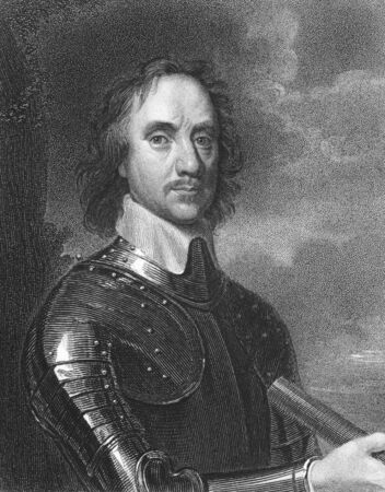 Oliver Cromwell (1599-1658) on engraving from the 1800s. English military and political leader best known for his involvement in making England into a republican Commonwealth. Engraved by E.Scriven and published in London by James S. Virtue.のeditorial素材
