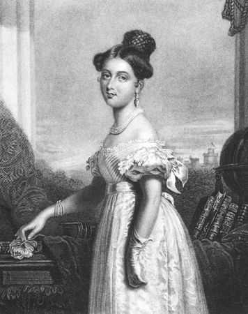 Queen Victoria (1819-1901) at the age of 18 on engraving from the 1800s. Queen of Great Britain during 1837-1901. Engraved by J.Cochran from a painting by G.Hayter and published in London by Fisher,Son & Co.のeditorial素材