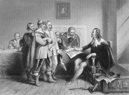 Contract signed by King Charles I. Engraved in the 1800s by A.H.Payne after a picture by L.Hicks.のeditorial素材