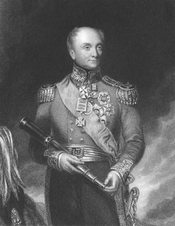 Rowland Hill, 1st Viscount Hill (1772-1842) on engraving from the 1800s. Soldier who fought alongside with Duke of Wellington at the Battle of Waterloo. Engraved by W.H.Mote from a picture by W.H. Pickersgill and published by Fisher, Son & Co.のeditorial素材