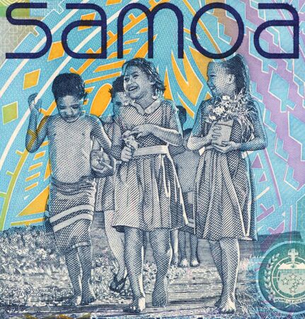 Children on 10 Tala 2008 Banknote from Samoa.の写真素材