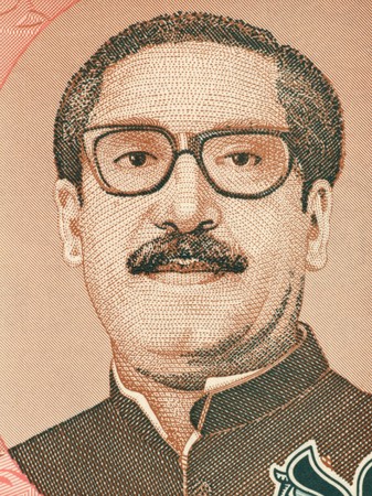 Mujibur Rahman (1920-1975) on 10 Taka 1996 Banknote from Bangladesh. Bengali politician and founder of the People's Republic of Bangladesh,  considered as the father of the Bangladeshi nation.の写真素材