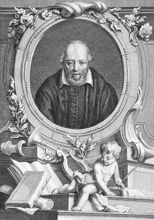 George Buchanan (1506-1582) on engraving from the 1700s. Scottish historian and humanist scholar. Engraved by T.Cook and published by G.Kearsly, No 46 Fleet Street in 1776. のeditorial素材