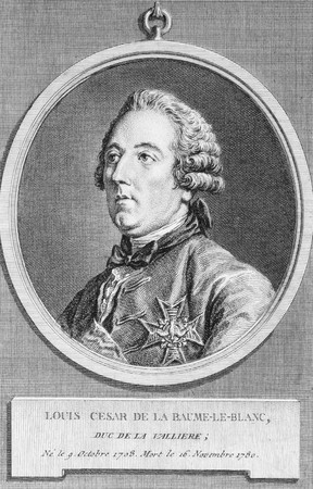 Louis Cesar de La Baume Le Blanc (1708-1780) on engraving from the 1700s. French nobleman, bibliophile and soldier. Engraved by C.N.Cochin.のeditorial素材