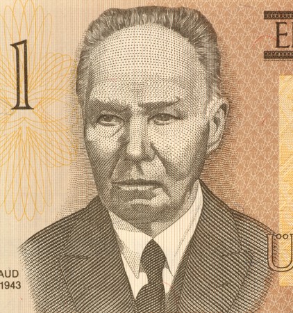 Kristjan Raud (1865-1943) on 1 Kroon 1992 Banknote from Estonia. Estonian painter and draughtsman.