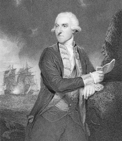 Admiral Samuel Hood, 1st Viscount Hood (1724-1816) on engraving from the 1800s. British Admiral best known for his participation  in the American War of Independence and French Revolutionary Wars. Engraved by H.Robinson after a painting by J.Reynolds and のeditorial素材