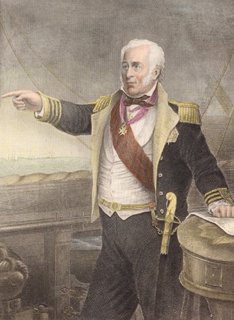 Charles John Napier (1786-1860) on hand colored engraving from the 1800s. Scottish naval officer whose sixty years in the Royal Navy included service in the Napoleonic Wars, Syrian War and the Crimean War and a period commanding the Portuguese navy in theのeditorial素材