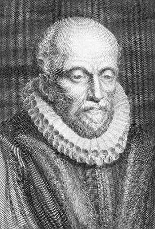 John Stow (1525-1605) on engraving from the 1800s. English historian and antiquarian. Engraved by A.W.Warren and published in 1808 by Stratford.のeditorial素材