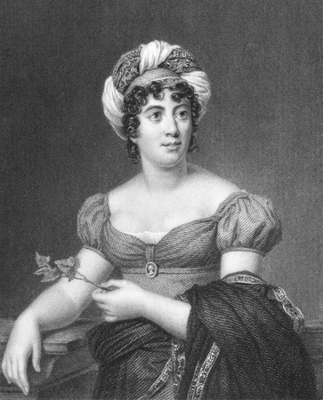 Germaine de Stael (1766-1817) on engraving from the 1800s. Commonly known as Madame de Stael, French speaking Swiss author living in Paris and abroad. Engraved by E.Scriven after a painting from Gerard and published in London by Charles Knight, Ludgate Stのeditorial素材